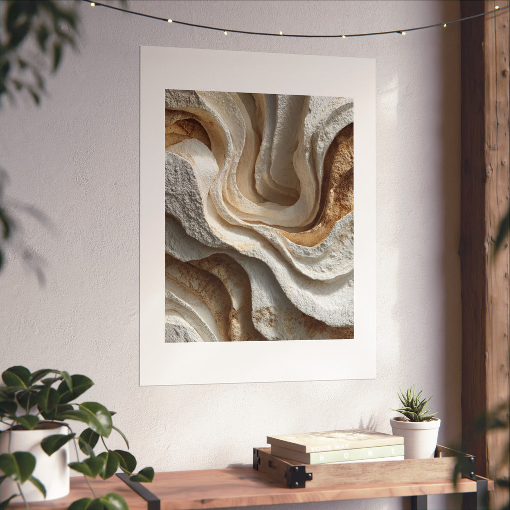 Carved Limestone Abstract Wall Art | Sculptural Wabi-Sabi Poster | Organic Minimalist Stone Print