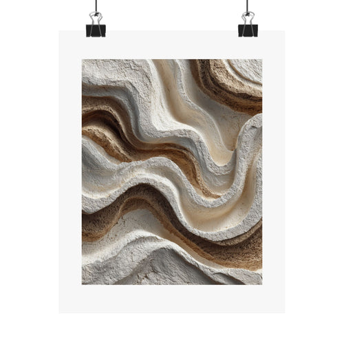 Textured layered earth abstract wall art with flowing ivory, beige, sand, and earthy brown sculptural contours inspired by natural erosion.