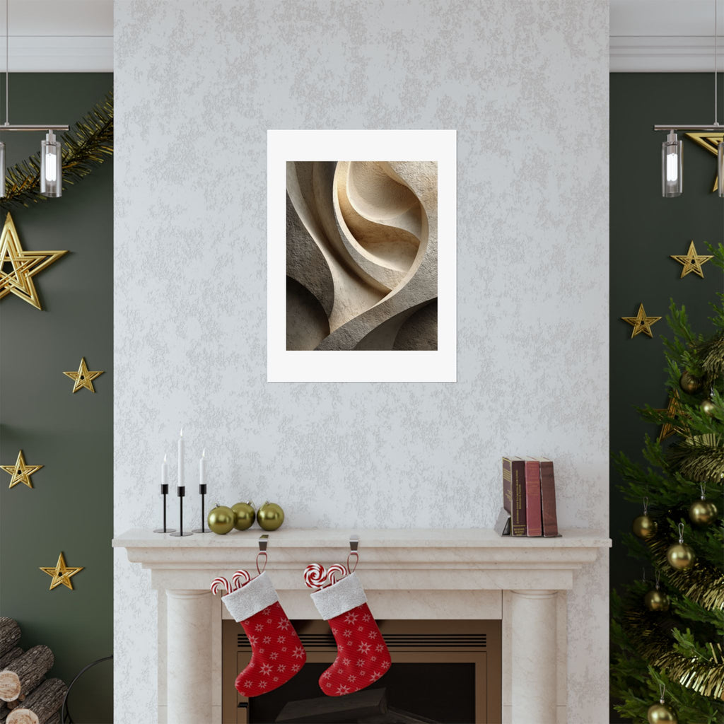 Limestone Sculpted Abstract Wall Art | Neutral Wabi-Sabi Poster | Organic Beige Architectural Print