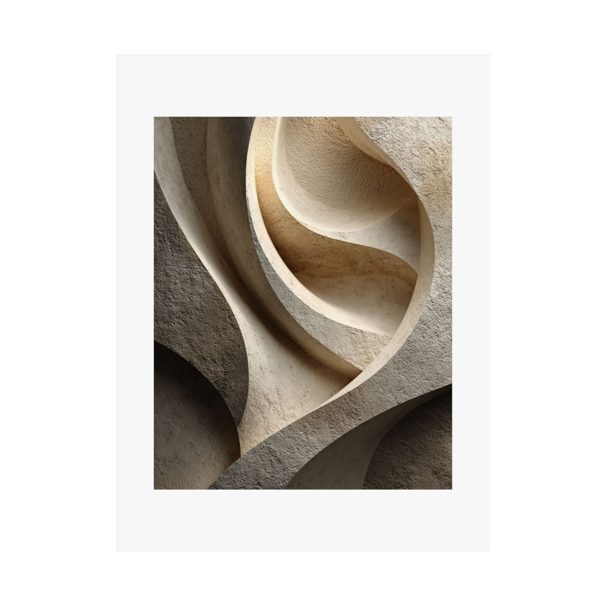 Limestone Sculpted Abstract Wall Art | Neutral Wabi-Sabi Poster | Organic Beige Architectural Print