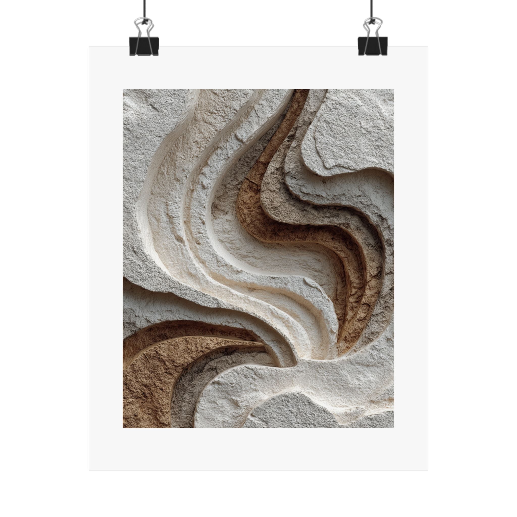 Relief abstract plaster wall art with layered ivory sand gray and earthy brown sculptural textures