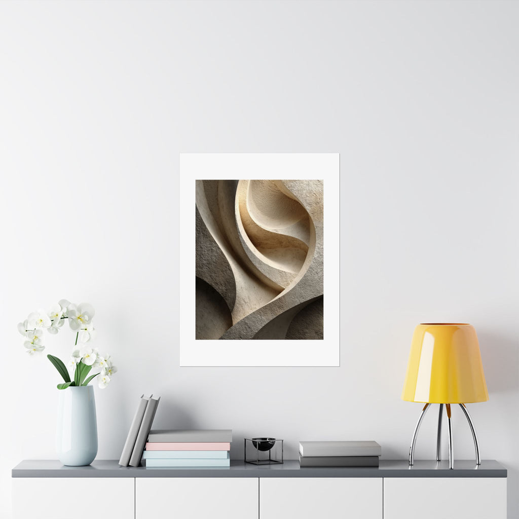 Limestone Sculpted Abstract Wall Art | Neutral Wabi-Sabi Poster | Organic Beige Architectural Print