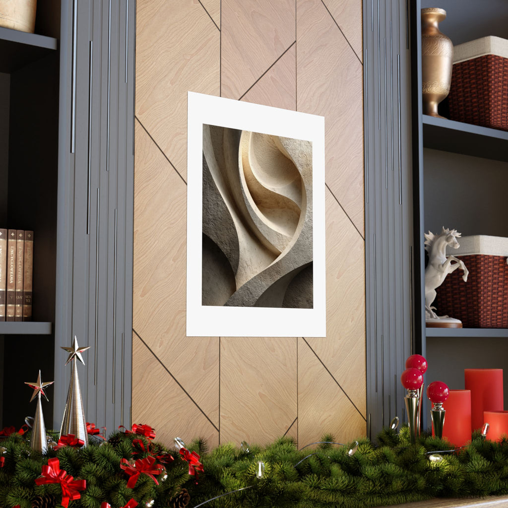 Limestone Sculpted Abstract Wall Art | Neutral Wabi-Sabi Poster | Organic Beige Architectural Print