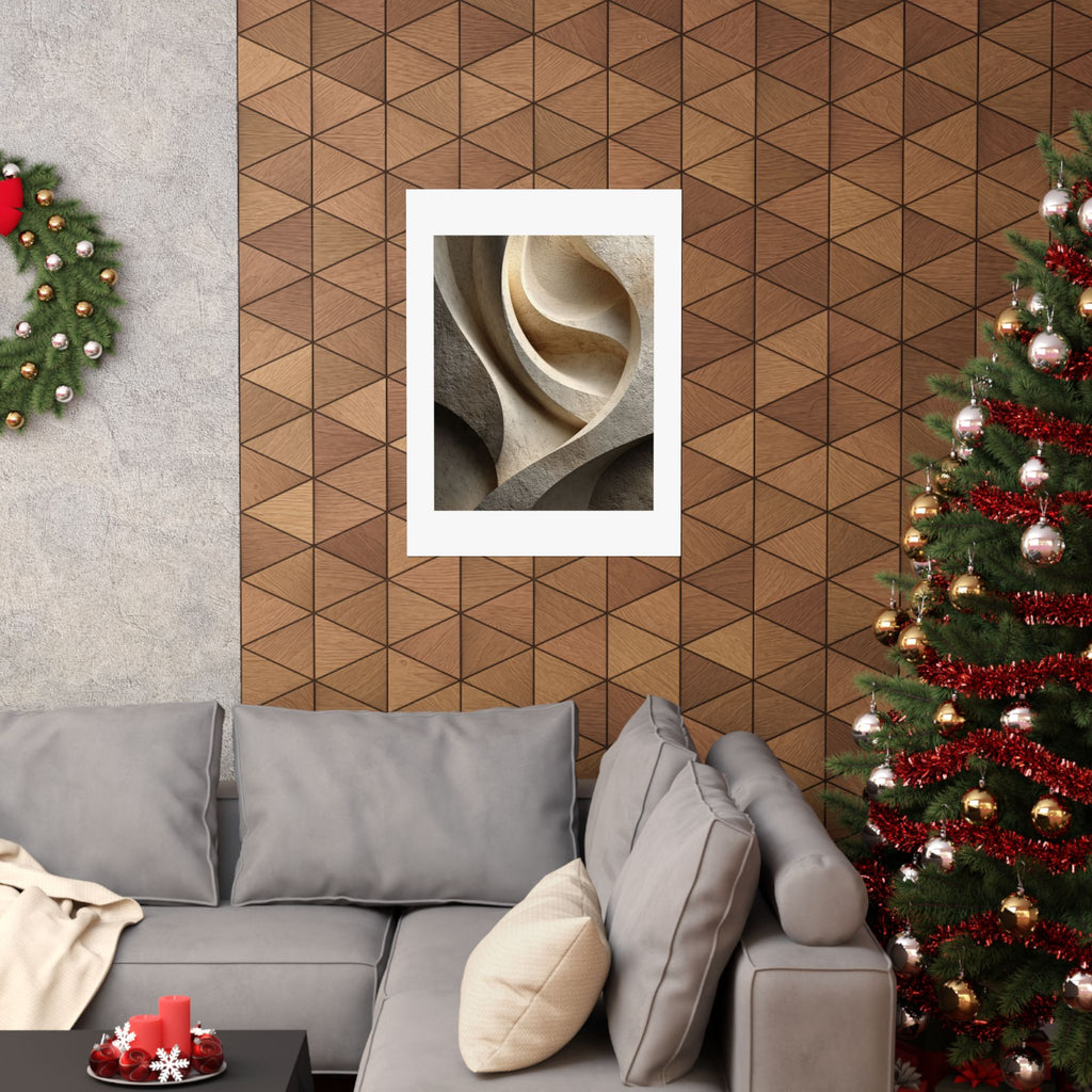 Limestone Sculpted Abstract Wall Art | Neutral Wabi-Sabi Poster | Organic Beige Architectural Print