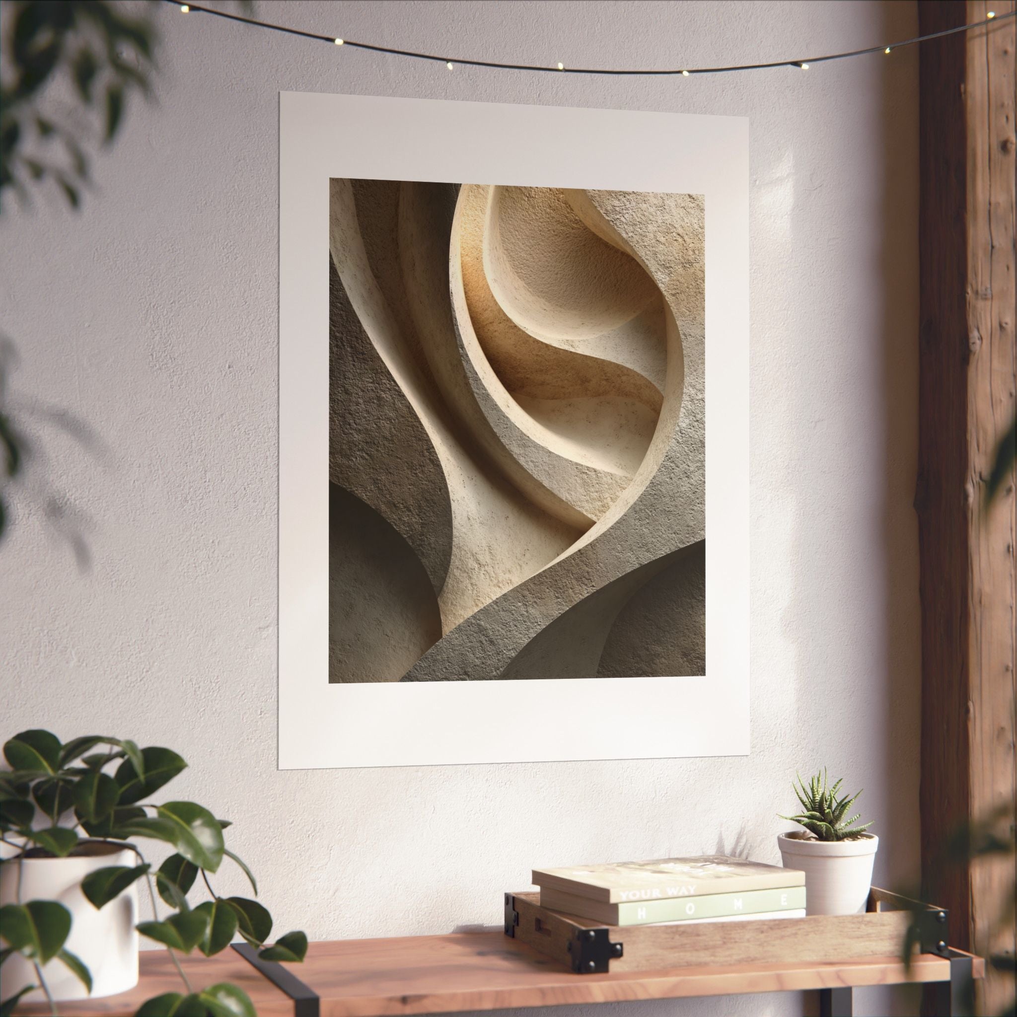 Limestone Sculpted Abstract Wall Art | Neutral Wabi-Sabi Poster | Organic Beige Architectural Print