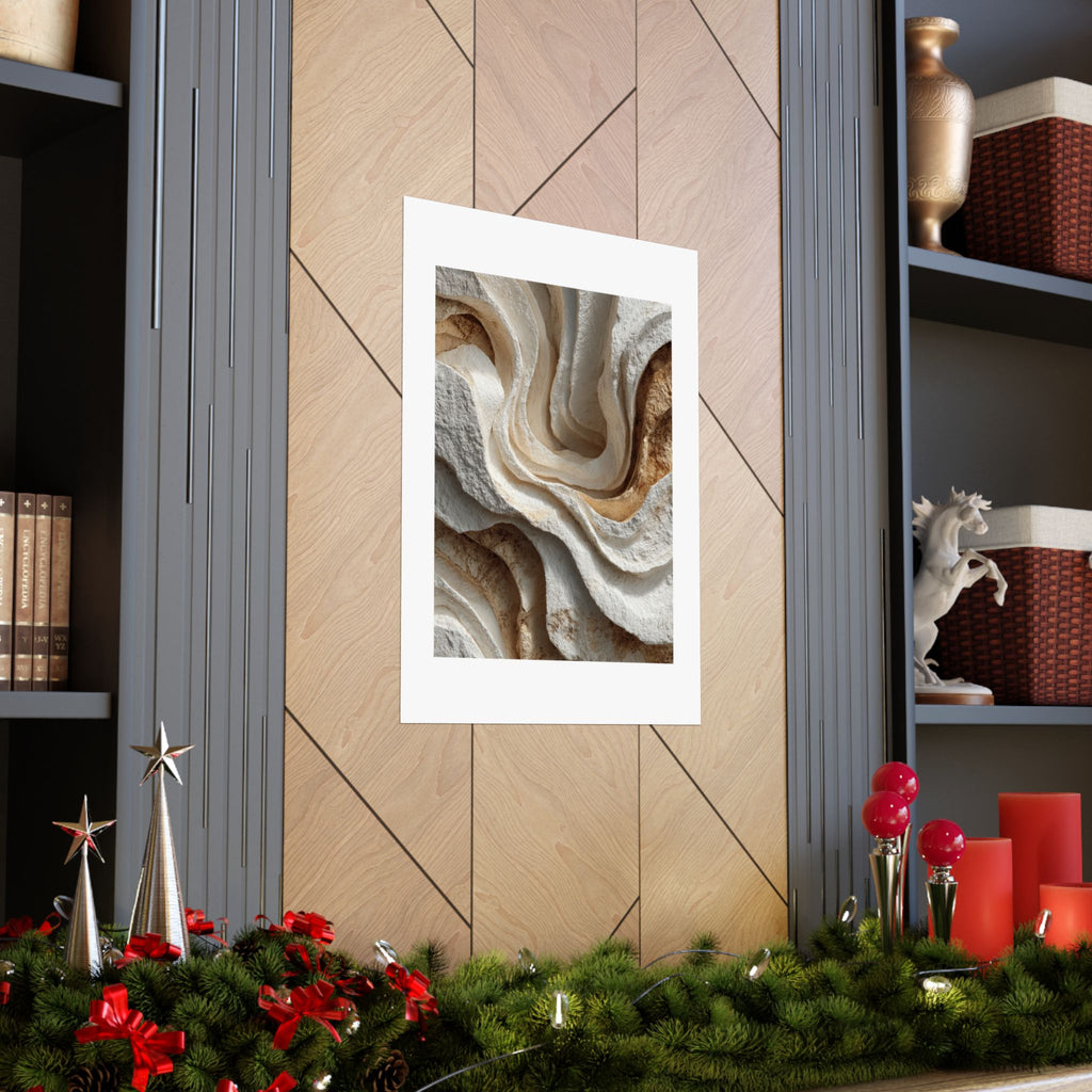 Carved Limestone Abstract Wall Art | Sculptural Wabi-Sabi Poster | Organic Minimalist Stone Print