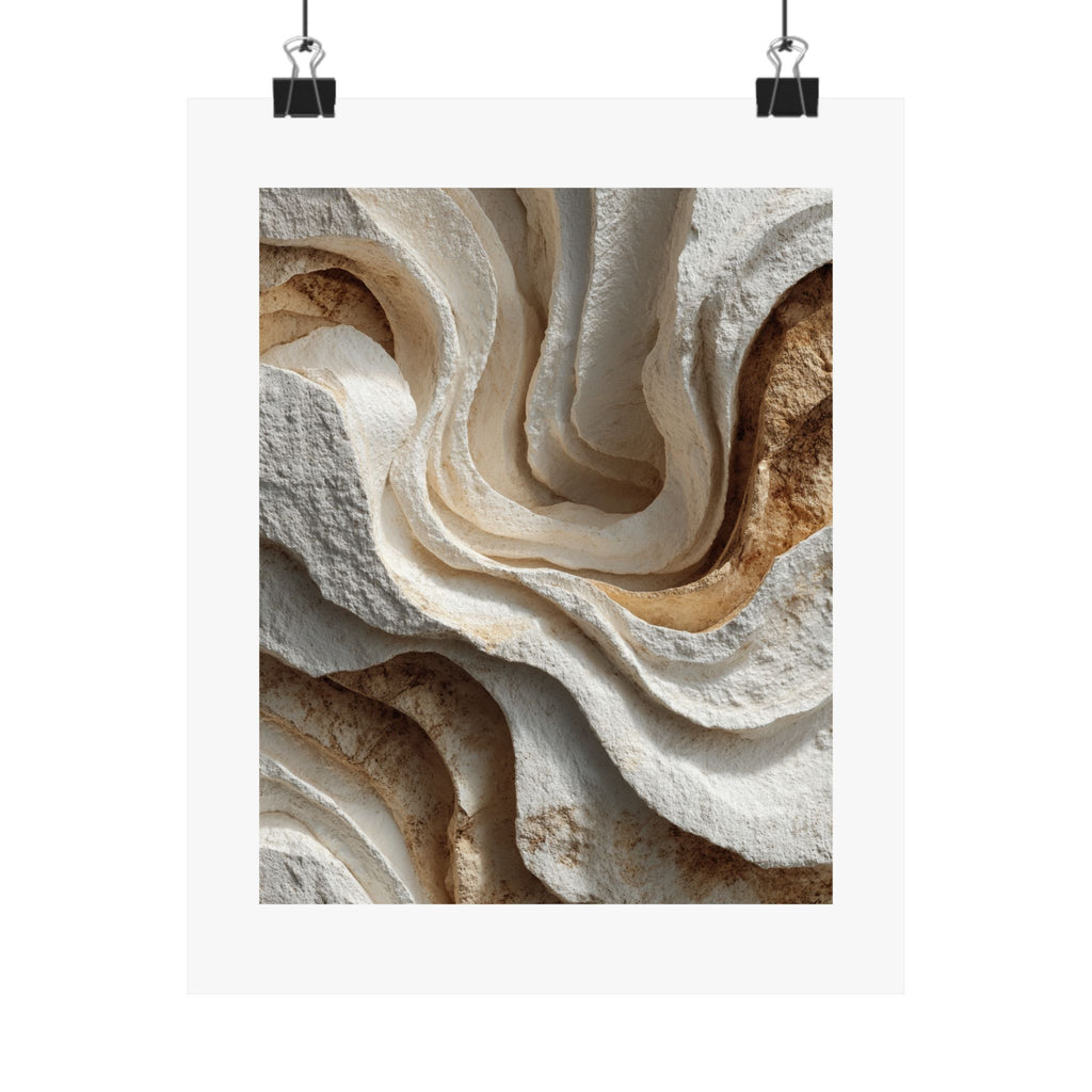 Carved limestone abstract wall art featuring sculptural flowing stone layers in warm neutral tones for Wabi-Sabi and organic modern interiors.
