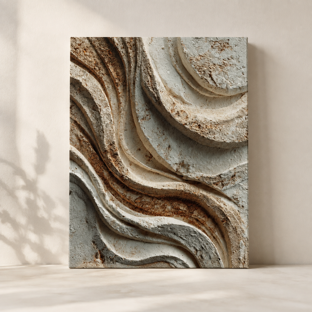 Sediment textured canvas wall art in warm neutral layered earth tones by EARTHFORM STUDIO.