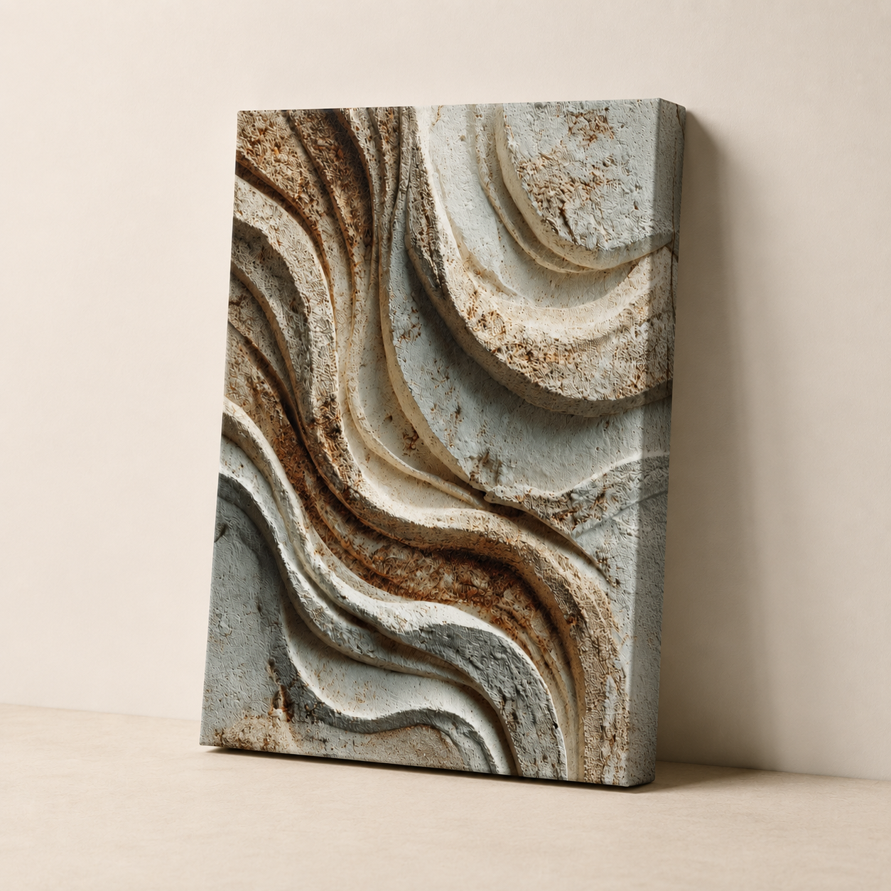 Angled view of Sediment stretched canvas wall art showing the gallery-wrapped canvas edge and depth.