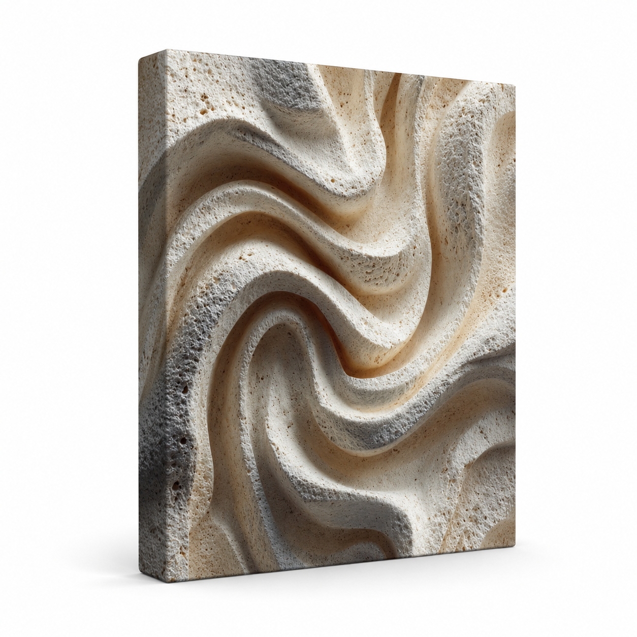 Close-up side view of Ripple stretched canvas showing canvas depth, gallery-wrapped edges and continuous artwork wrapping