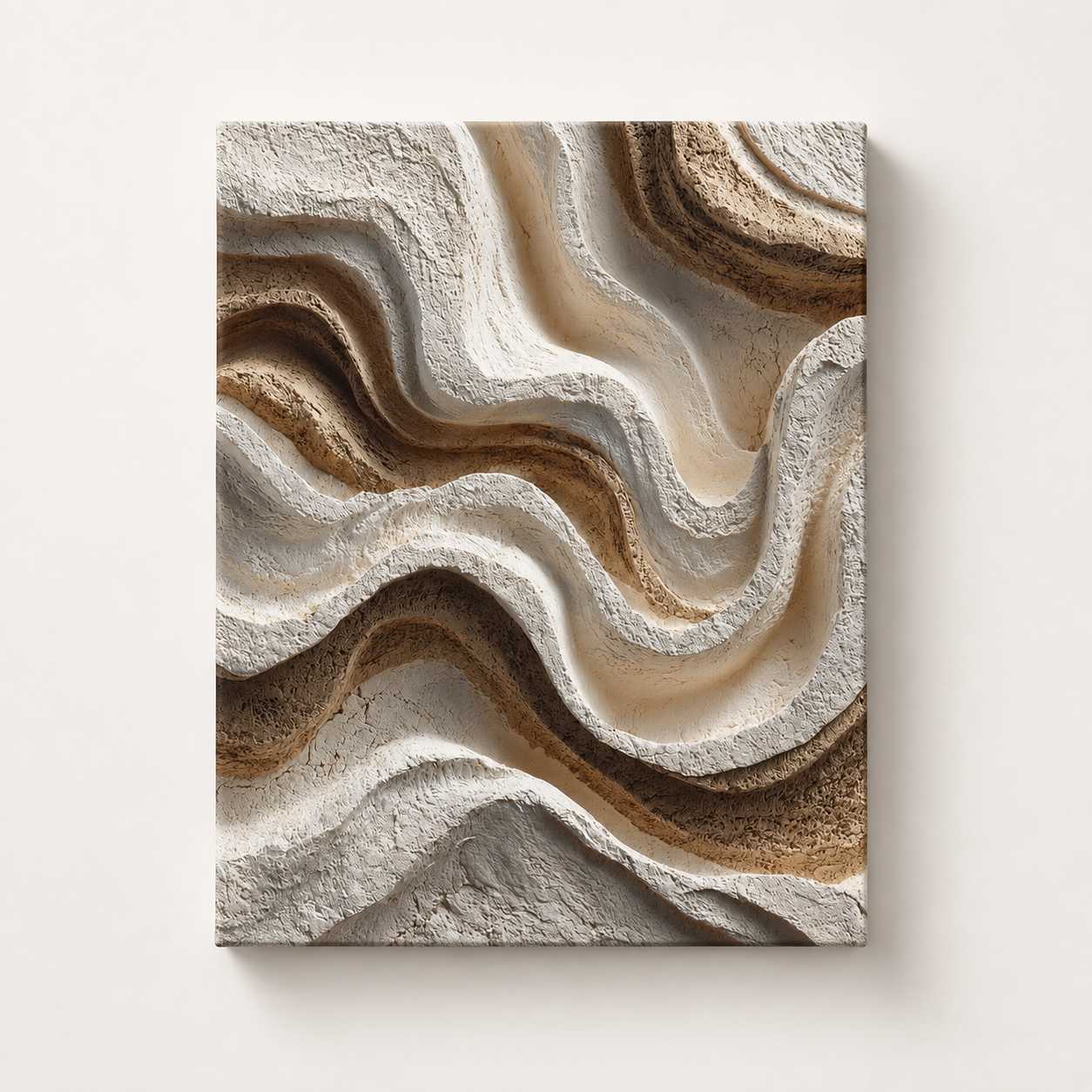 Contour textured canvas wall art in warm neutral tones with layered flowing abstract texture