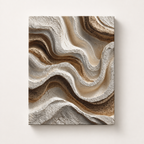 Contour textured canvas wall art in warm neutral tones with layered flowing abstract texture