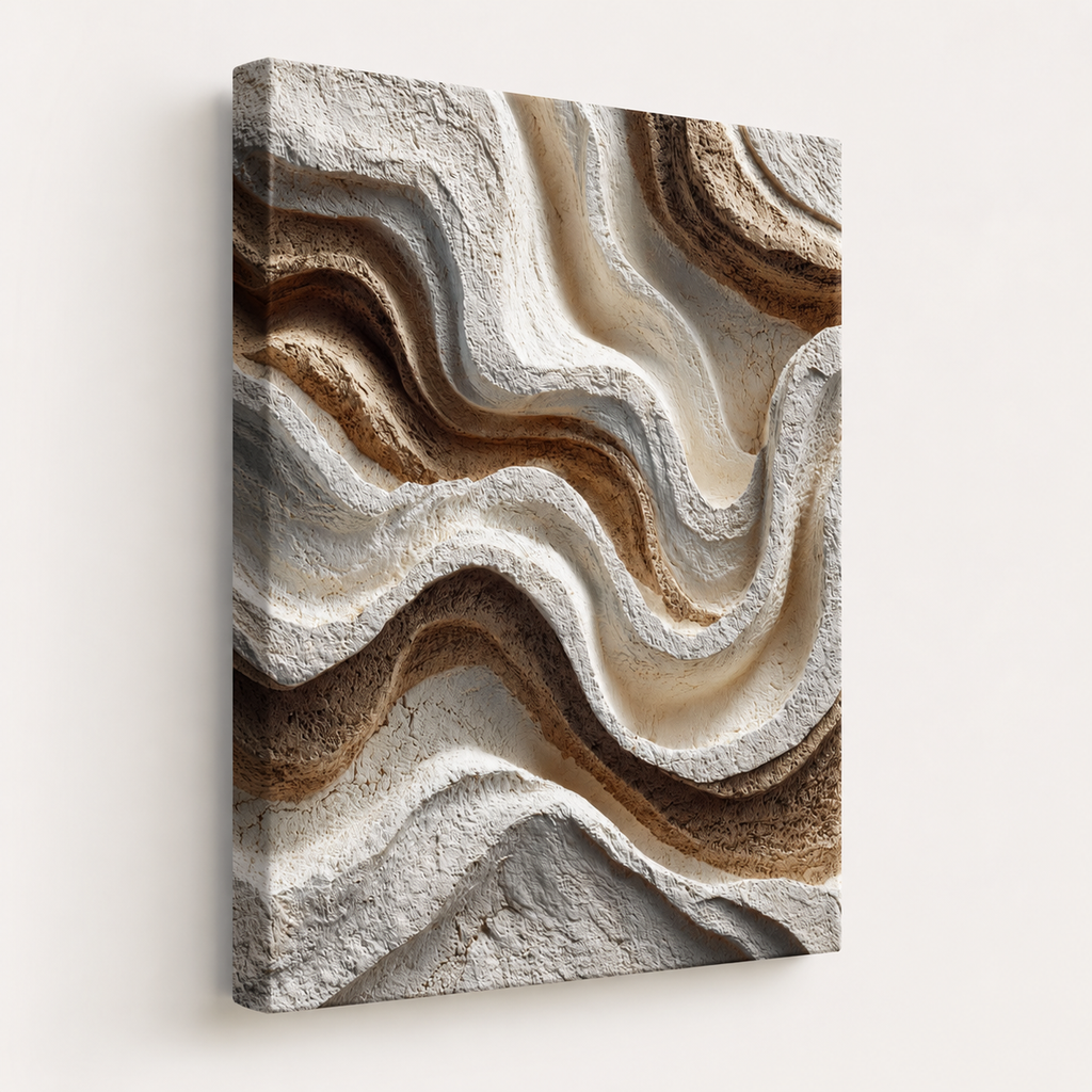 Side view of Contour textured canvas wall art showing gallery-wrapped edge thickness and wrapped sides