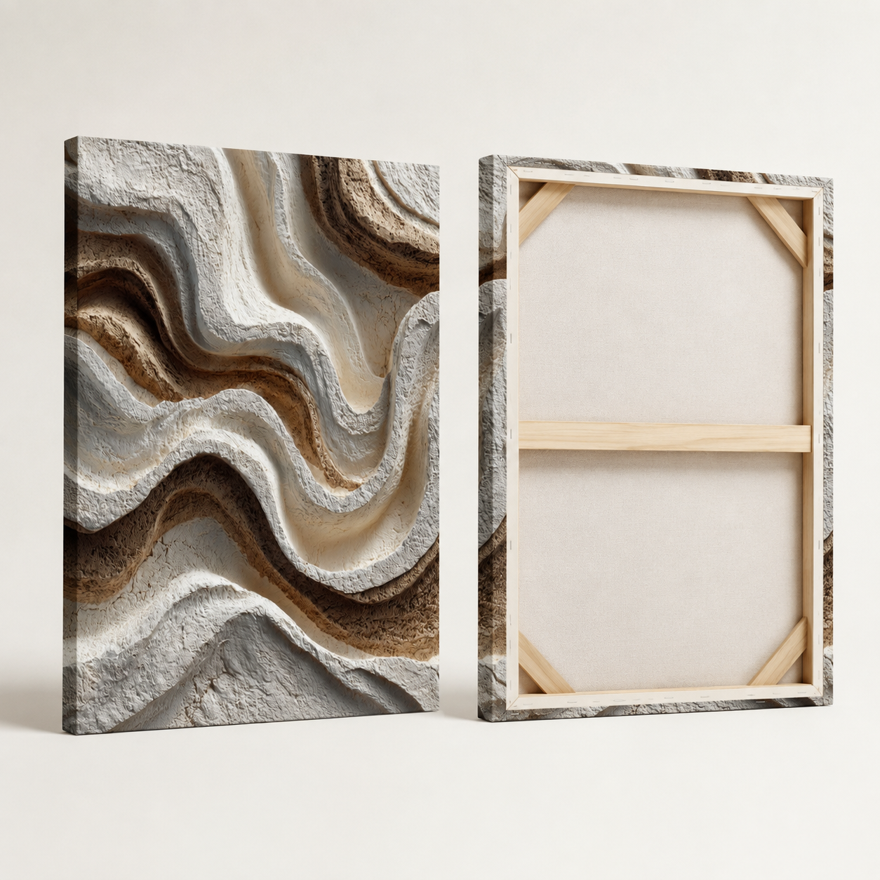 Back view of Contour textured canvas wall art showing wooden stretcher frame and hanging hardware