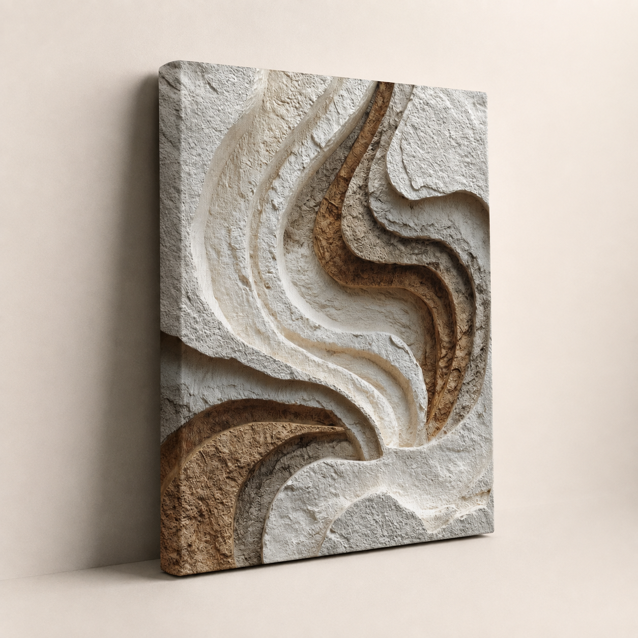 Side view of Relief textured canvas wall art showing gallery-wrapped edge thickness and wrapped canvas detail