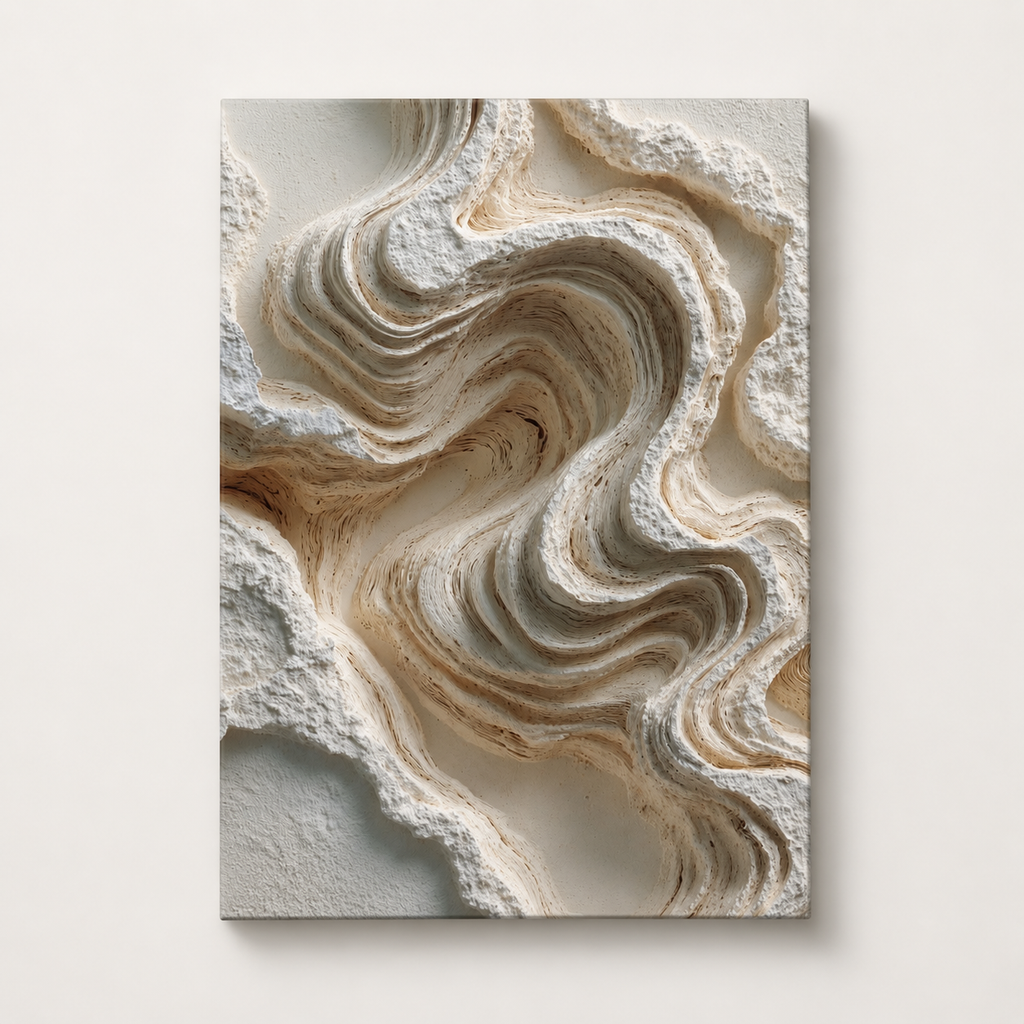 Dune textured canvas wall art in soft sand and cream tones with flowing layered organic texture