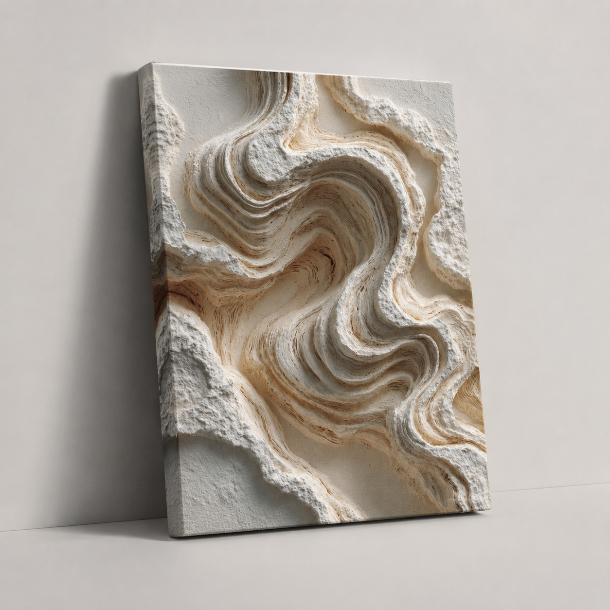 Side view of Dune textured canvas wall art showing gallery-wrapped canvas thickness and wrapped edge detail