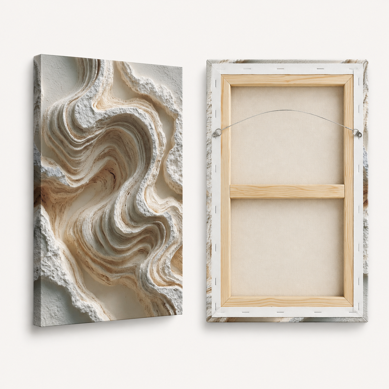 Back view of Dune textured canvas wall art showing wooden stretcher frame, wrapped canvas edges and hanging hardware