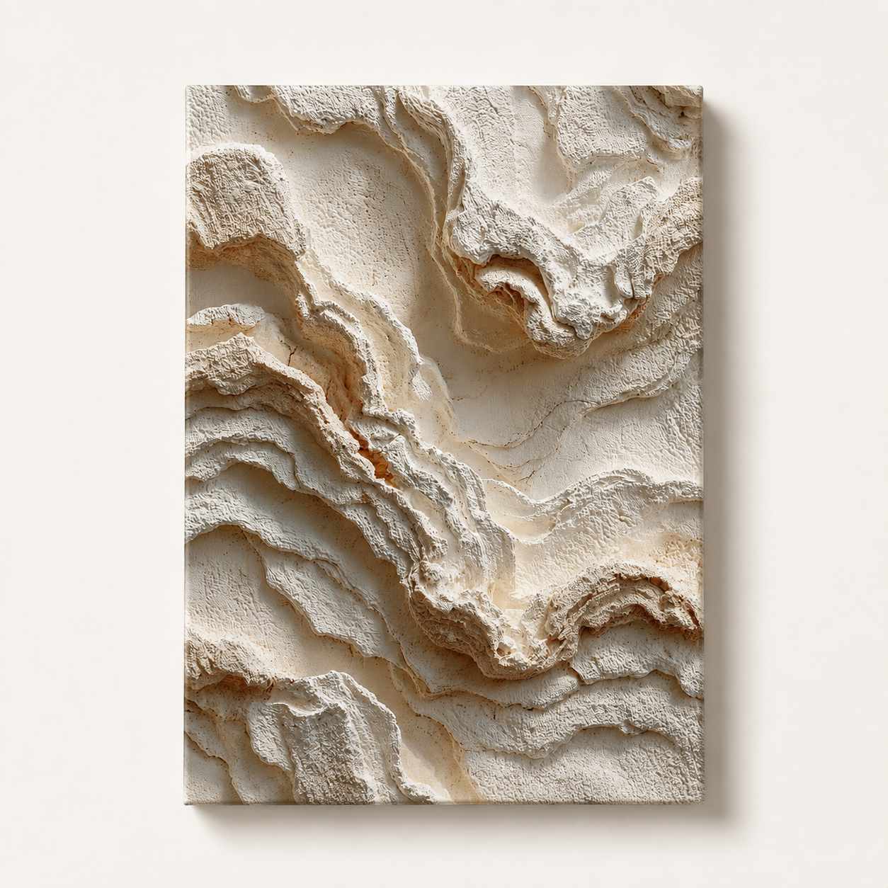 Terra textured canvas wall art in warm cream and earth tones with layered organic relief texture