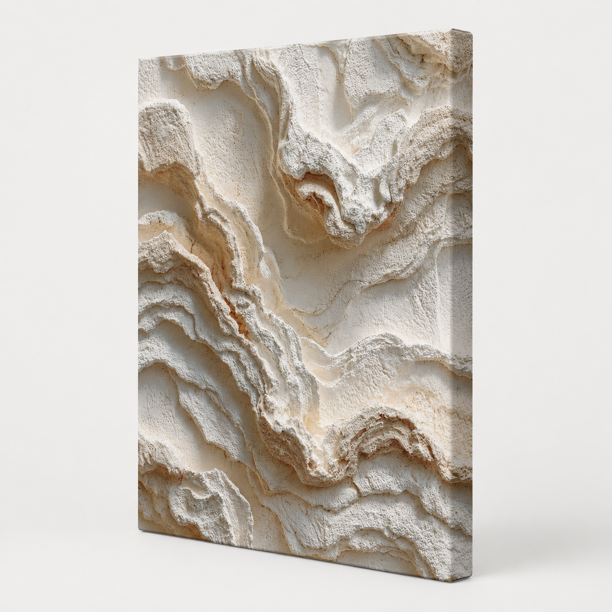 Side view of Terra textured canvas wall art showing gallery-wrapped canvas thickness and wrapped edge detail