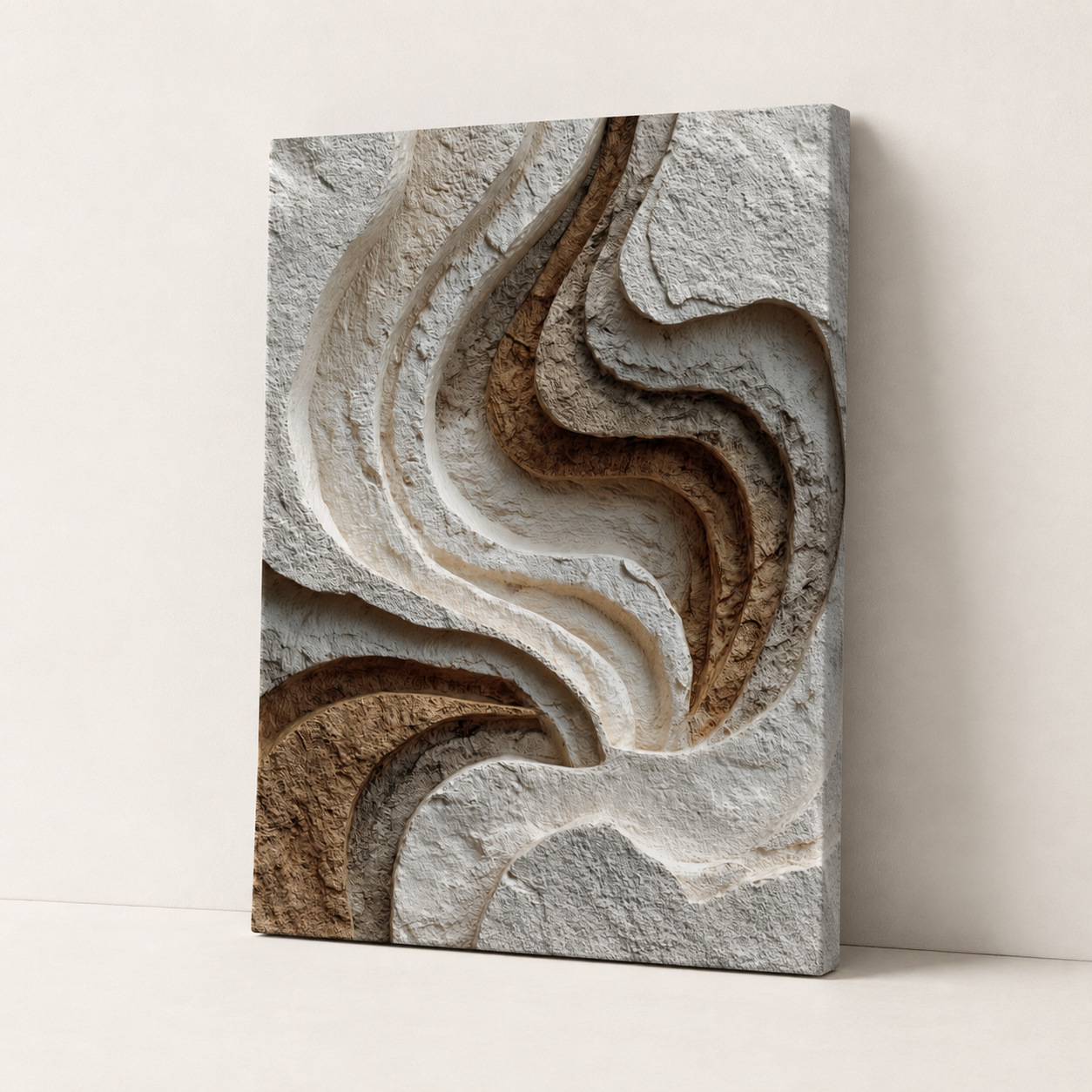 Relief Textured Canvas Wall Art in warm neutral tones with sculpted layered texture and organic abstract relief design